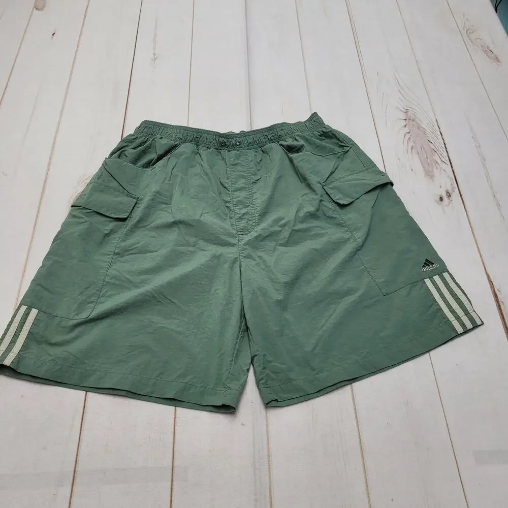 Vintage 90s Adidas Y2k green track shorts utility cargo XL